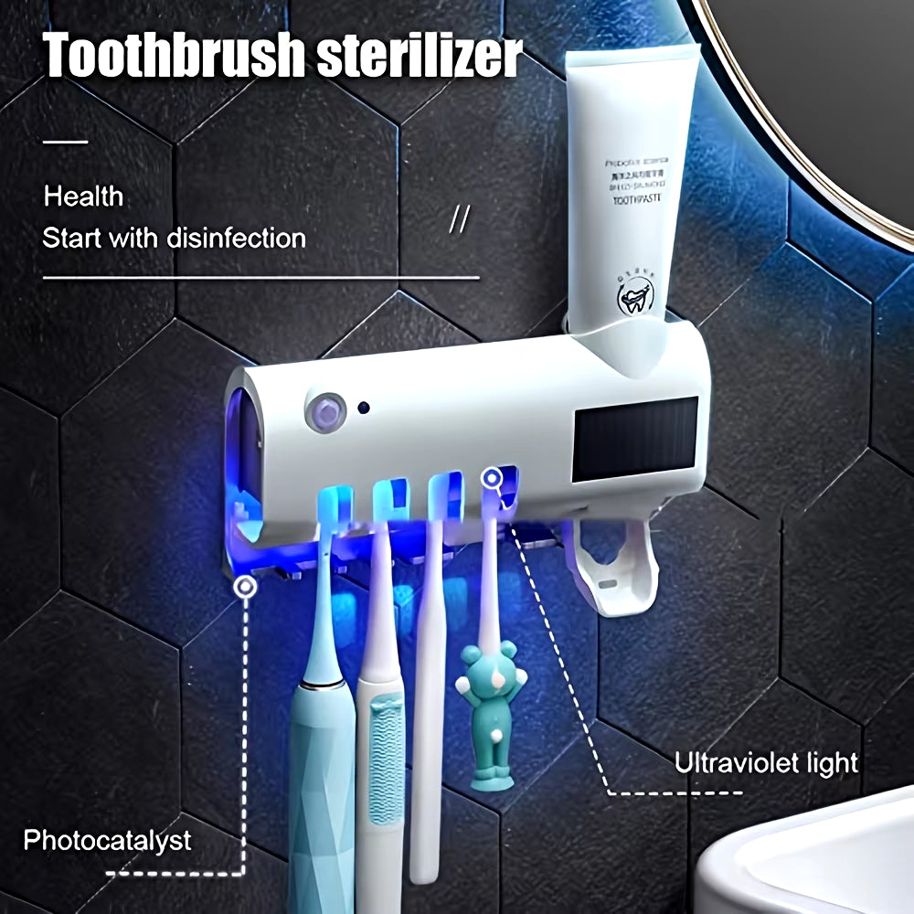 Smart Toothbrush Disinfector UV Free Punch Wall Mounted Toothbrush Holder Automatic Squeeze Toothpaste Dispenser