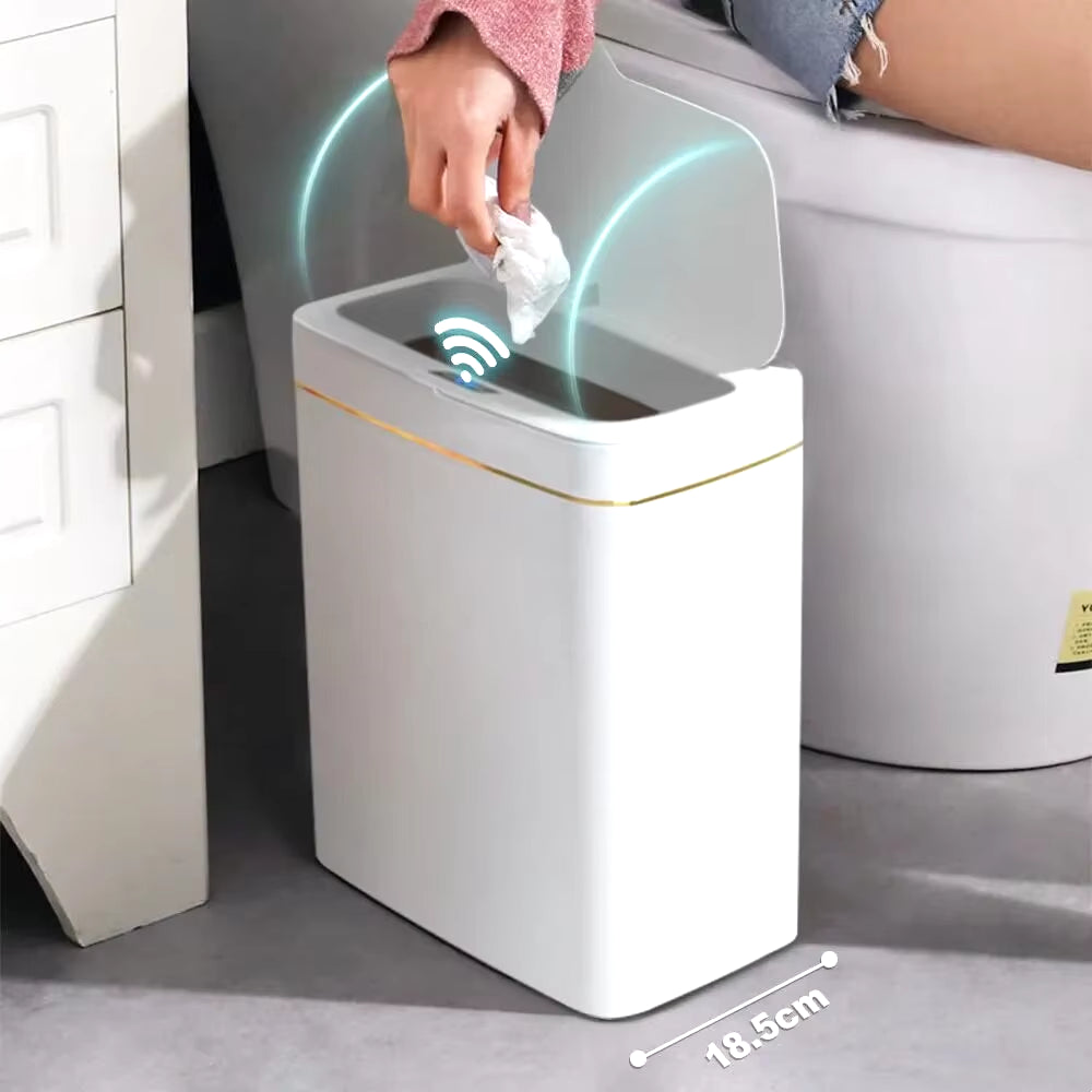 15/18L Smart Sensor Trash Can Garbage Bucket Waterproof Narrow Seam Automatic Trash Bin Wastebasket for Kitchen Toilet Bedroom