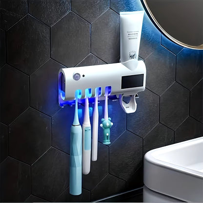 Smart Toothbrush Disinfector UV Free Punch Wall Mounted Toothbrush Holder Automatic Squeeze Toothpaste Dispenser